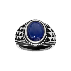 BAGUE ACIER PIERRE BLEUE SYNTHETIQUE