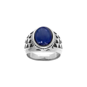BAGUE ACIER PIERRE BLEUE SYNTHETIQUE