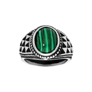 BAGUE ACIER MALACHITE VÉRITABLE