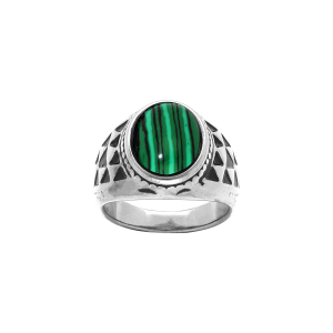 BAGUE ACIER MALACHITE VÉRITABLE