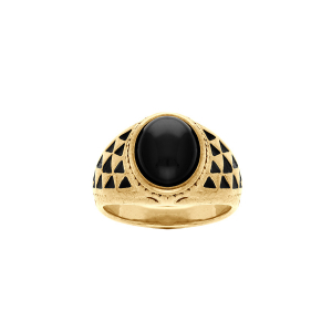BAGUE ACIER DORÉ VIEILLI ONYX NOIR IMITATION