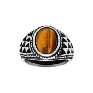 BAGUE ACIER OEIL DE TIGRE VÉRITABLE