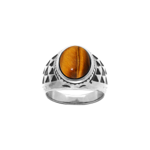 BAGUE ACIER OEIL DE TIGRE VÉRITABLE