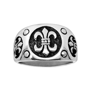 BAGUE ACIER PATINÉ FLEUR DE LYS