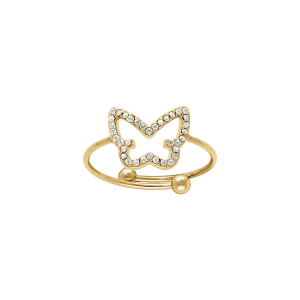 BAGUE ACIER DORÉ RÉGLABLE PAPILLON ÉVIDÉ OXYDES BLANCS SERTIS