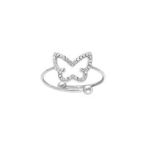BAGUE ACIER RÉGLABLE PAPILLON ÉVIDÉ OXYDES BLANCS SERTIS