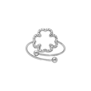 BAGUE ACIER RÉGLABLE FLEUR ÉVIDÉ OXYDES BLANCS SERTIS