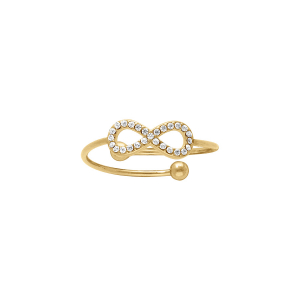 BAGUE ACIER DORÉ RÉGLABLE INFINI OXYDES BLANCS SERTIS