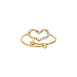 BAGUE ACIER DORÉ  RÉGLABLE COEUR ÉVIDÉ OXYDES BLANCS SERTIS