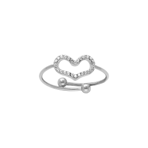 BAGUE ACIER RÉGLABLE COEUR ÉVIDÉ OXYDES BLANCS SERTIS