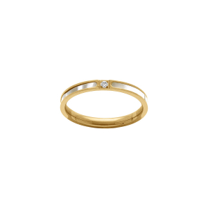 BAGUE ACIER DORÉ ALLIANCE IMITATION NACRE BLANCHE ET 1 OXYDE BLANC