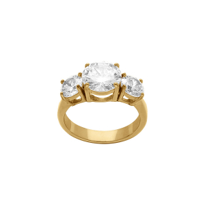 BAGUE ACIER DORÉ  3 OXYDES BLANCS SERTIS