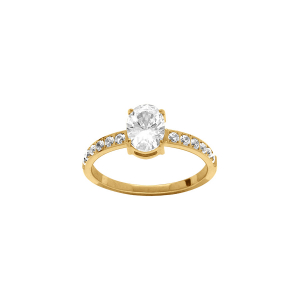 BAGUE ACIER DORÉ ALLIANCE RAIL OXYDES BLANCS SERTIS ET 1 OXYDE AU CENTRE