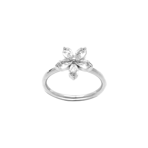 BAGUE ACIER FLEUR 10MM OXYDES BLANCS SERTIS