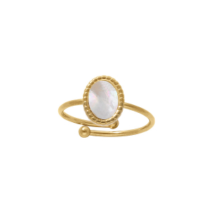 BAGUE ACIER RÉGLABLE OVALE NACRE BLANCHE IMITATION