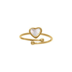 BAGUE ACIER RÉGLABLE COEUR NACRE BLANCHE IMITATION