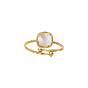 BAGUE ACIER RÉGLABLE CARRÉ NACRE BLANCHE IMITATION