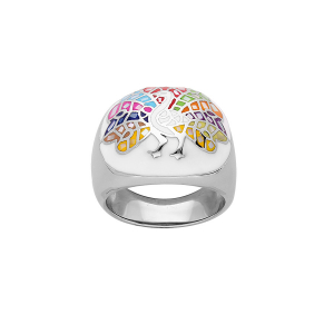 BAGUE ACIER STELLA MIA PAON RÉSINE MULTI COULEUR ET NACRE