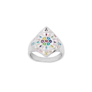 BAGUE ACIER STELLA MIA MOSAIQUE RÉSINE MULTI COULEUR ET NACRE