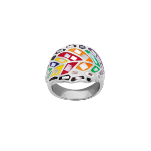 BAGUE ACIER STELLA MIA MOTIF FEUILLE RÉSINE MULTI COULEUR ET NACRE