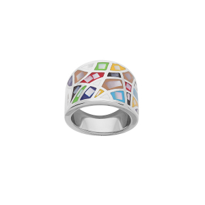 BAGUE ACIER STELLA MIA RÉSINE MULTI COULEUR ET NACRE