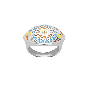 BAGUE ACIER STELLA MIA RÉSINE MULTI COULEUR ET NACRE