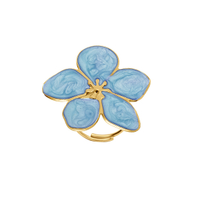 BAGUE ACIER DORÉ STELLA MIA  NACRÉ BLEU CIEL FLEUR 30MM