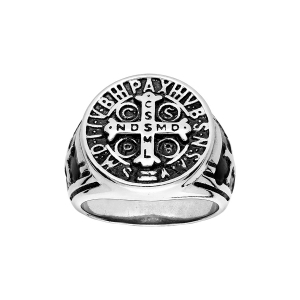 BAGUE ACIER RONDE CROIX DE SAINT BENOIT
