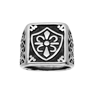 BAGUE ACIER RECTANGULAIRE FLEUR DE LYS