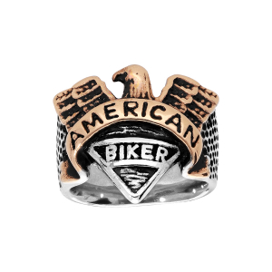 BAGUE ACIER ET PVD DORÉ AIGLE AMERICAN BIKER
