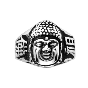 BAGUE ACIER BOUDDHA PATINÉ