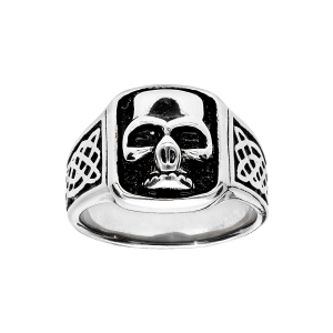 BAGUE ACIER PLATEAU RECTANGULAIRE TETE DE MORT