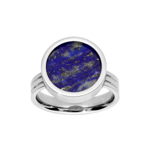 BAGUE ACIER RONDE LAPIS LAZULI VÉRITABLE