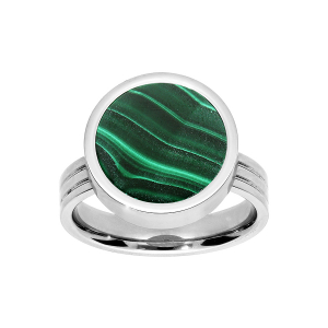 BAGUE ACIER RONDE MALACHITE VÉRITABLE
