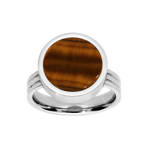 BAGUE ACIER RONDE OEIL DE TIGRE VÉRITABLE