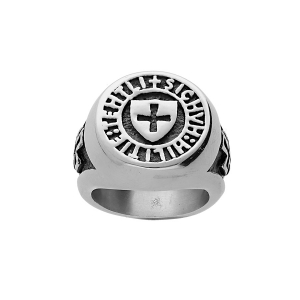 BAGUE ACIER ET RÉSINE NOIRE RONDE VIKING AVEC CROIX
