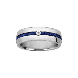 BAGUE ACIER CABLE AU CENTRE BLEU ET VIS CRUCIFORME