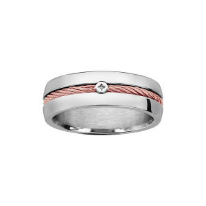 BAGUE ACIER CABLE AU CENTRE ROSE ET VIS CRUCIFORME