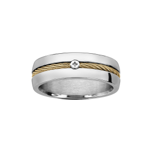 BAGUE ACIER CABLE AU CENTRE JAUNE ET VIS CRUCIFORME