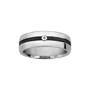 BAGUE ACIER CABLE AU CENTRE NOIR ET VIS CRUCIFORME