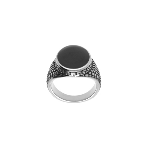 BAGUE ACIER PATINÉE OVALE ONYX IMITATION