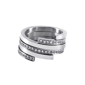 BAGUE ACIER MULTI RANGS OXYDES BLANCS SERTIS