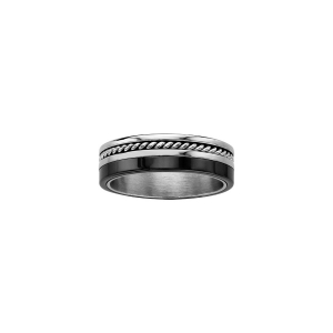 BAGUE ACIER CERAMIQUE NOIRE FIL TORSADE