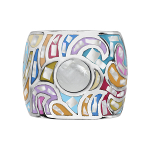 BAGUE ACIER STELLA MIA LARGE COULEUR PASTEL ET PASTILLE NACRE BLANCHE
