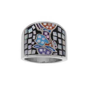BAGUE ACIER STELLA MIA VISAGE MULTI COULEURS ET NACRE