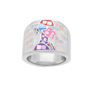 BAGUE ACIER STELLA MIA OVALE VISAGE MULTI COULEURS ROSE ET VIOLET AVEC NACRE