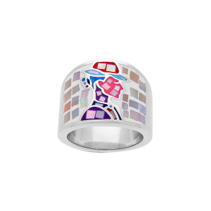 BAGUE ACIER STELLA MIA OVALE VISAGE MULTI COULEURS ROSE ET VIOLET AVEC NACRE