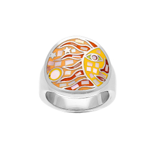 BAGUE ACIER STELLA MIA RONDE SOLEIL JAUNE ORANGÉ AVEC NACRE