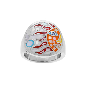 BAGUE ACIER STELLA MIA RONDE SOLEIL MULTICOULEUR AVEC NACRE