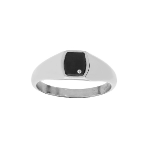 PETITE CHEVALIERE ACIER FORME TONNEAU 7 X 6,5MM PVD NOIR AVEC 1 OXYDE